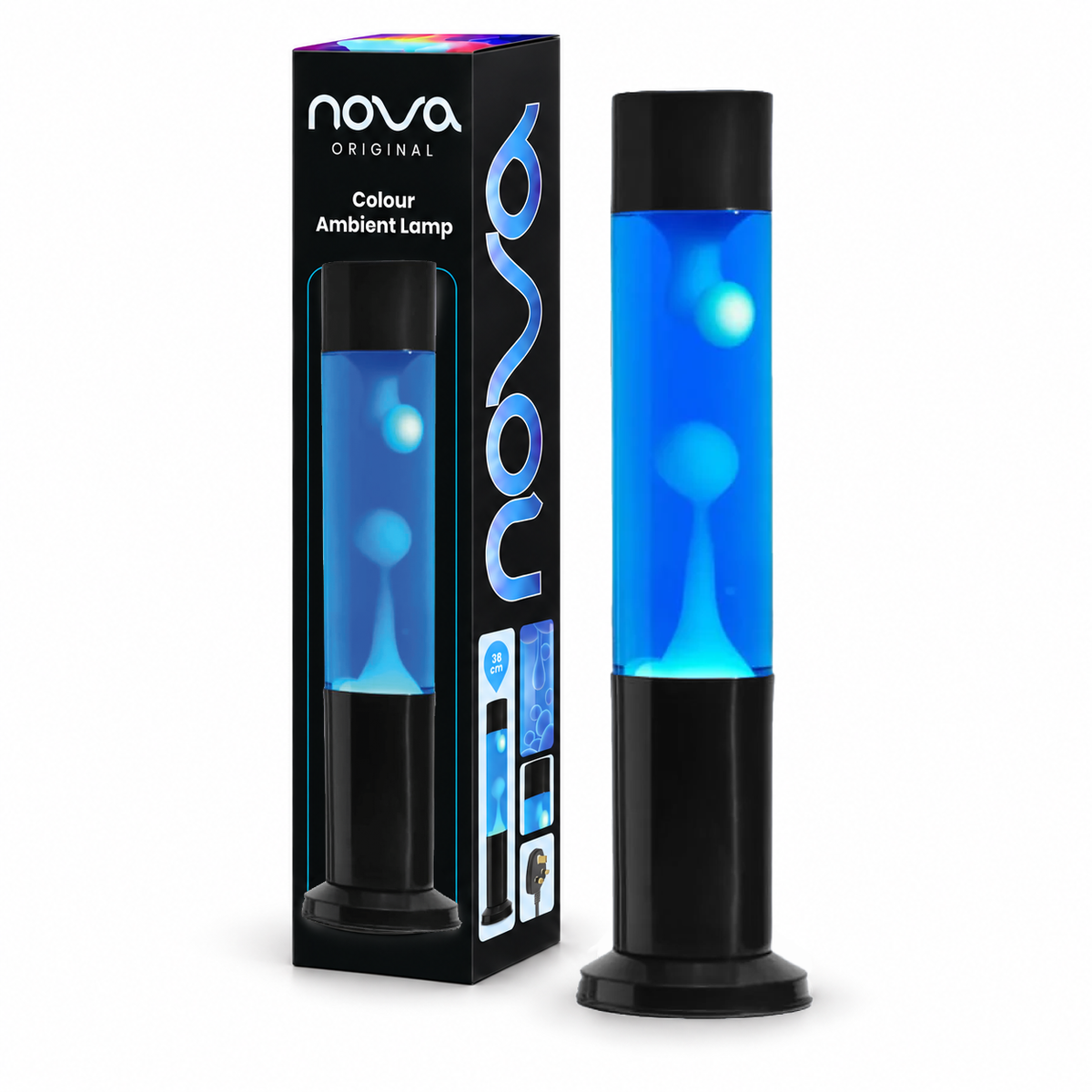 Nova Black Lava Lamp Blue with White Wax 38 cm