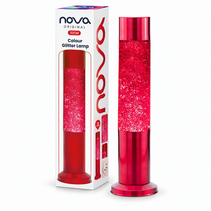 Nova Red Glitter Lamp 33cm